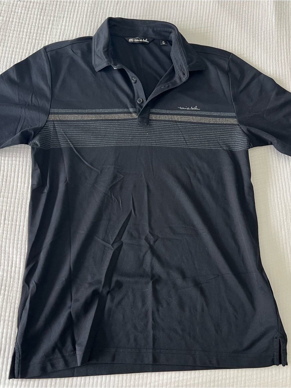 Travis Mathew Black Polo with Subtle Gray Stripe size medium